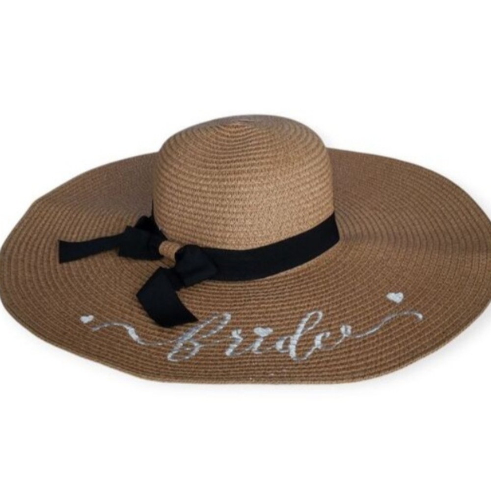 Bride Sun Hat with Black Ribbon - Picture 3 of 5